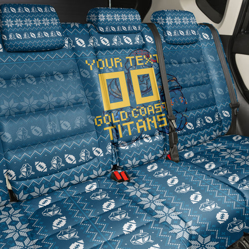 Personalized Gold Coast Titans Christmas Back Car Seat Cover Australian Rugby Fans - Pixelated Ugly Xmas Pattern Mascot Santa