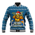 Personalized Gold Coast Titans Christmas Baseball Jacket Australian Rugby Fans - Pixelated Ugly Xmas Pattern Mascot Santa