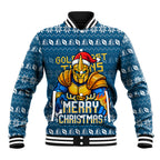 Personalized Gold Coast Titans Christmas Baseball Jacket Australian Rugby Fans - Pixelated Ugly Xmas Pattern Mascot Santa