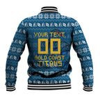 Personalized Gold Coast Titans Christmas Baseball Jacket Australian Rugby Fans - Pixelated Ugly Xmas Pattern Mascot Santa