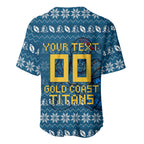 Personalized Gold Coast Titans Christmas Baseball Jersey Australian Rugby Fans - Pixelated Ugly Xmas Pattern Mascot Santa