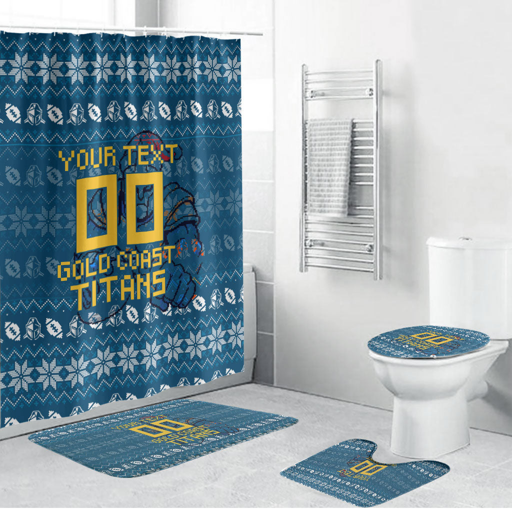 Personalized Gold Coast Titans Christmas Bathroom Set Australian Rugby Fans - Pixelated Ugly Xmas Pattern Mascot Santa