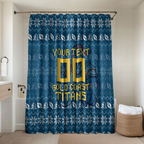 Personalized Gold Coast Titans Christmas Bathroom Set Australian Rugby Fans - Pixelated Ugly Xmas Pattern Mascot Santa