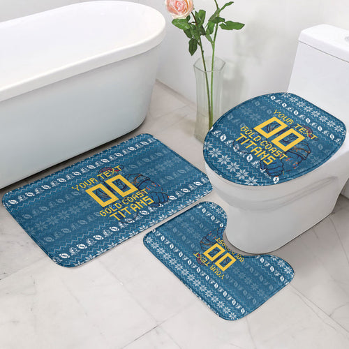Personalized Gold Coast Titans Christmas Bathroom Set Australian Rugby Fans - Pixelated Ugly Xmas Pattern Mascot Santa