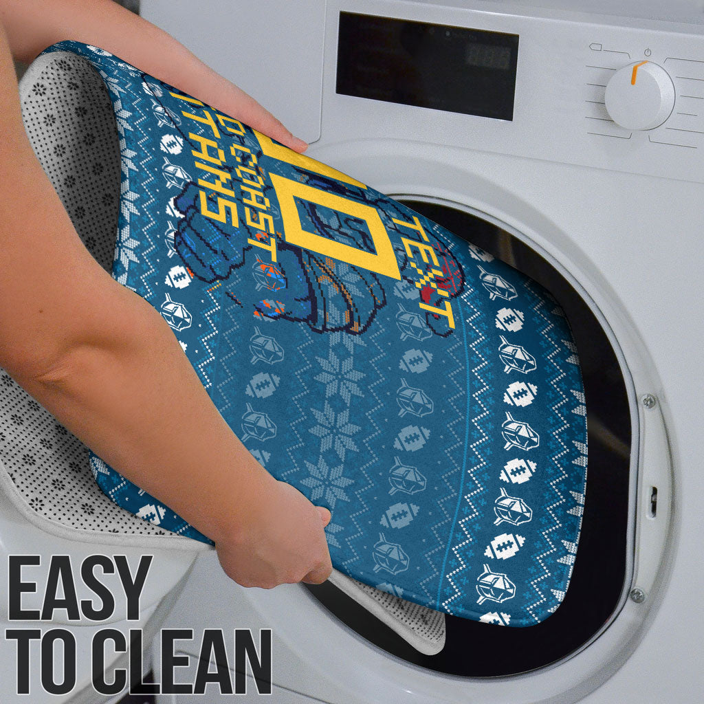 Personalized Gold Coast Titans Christmas Bathroom Set Australian Rugby Fans - Pixelated Ugly Xmas Pattern Mascot Santa