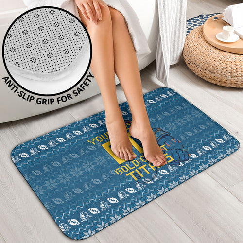 Personalized Gold Coast Titans Christmas Bathroom Set Australian Rugby Fans - Pixelated Ugly Xmas Pattern Mascot Santa
