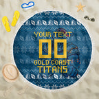 Personalized Gold Coast Titans Christmas Beach Blanket Australian Rugby Fans - Pixelated Ugly Xmas Pattern Mascot Santa