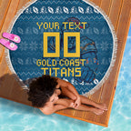 Personalized Gold Coast Titans Christmas Beach Blanket Australian Rugby Fans - Pixelated Ugly Xmas Pattern Mascot Santa