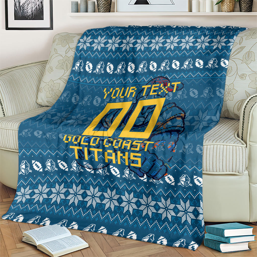 Personalized Gold Coast Titans Christmas Blanket Australian Rugby Fans - Pixelated Ugly Xmas Pattern Mascot Santa