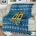 Personalized Gold Coast Titans Christmas Blanket Australian Rugby Fans - Pixelated Ugly Xmas Pattern Mascot Santa