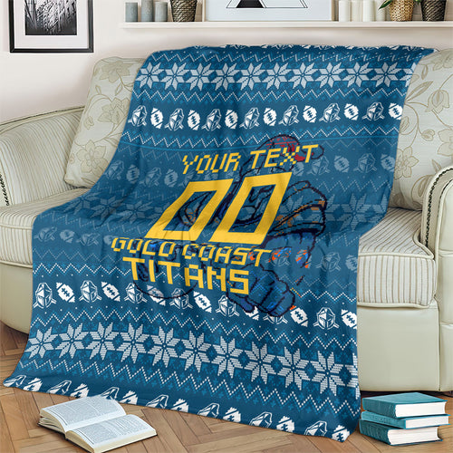 Personalized Gold Coast Titans Christmas Blanket Australian Rugby Fans - Pixelated Ugly Xmas Pattern Mascot Santa