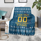 Personalized Gold Coast Titans Christmas Blanket Australian Rugby Fans - Pixelated Ugly Xmas Pattern Mascot Santa