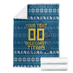 Personalized Gold Coast Titans Christmas Blanket Australian Rugby Fans - Pixelated Ugly Xmas Pattern Mascot Santa