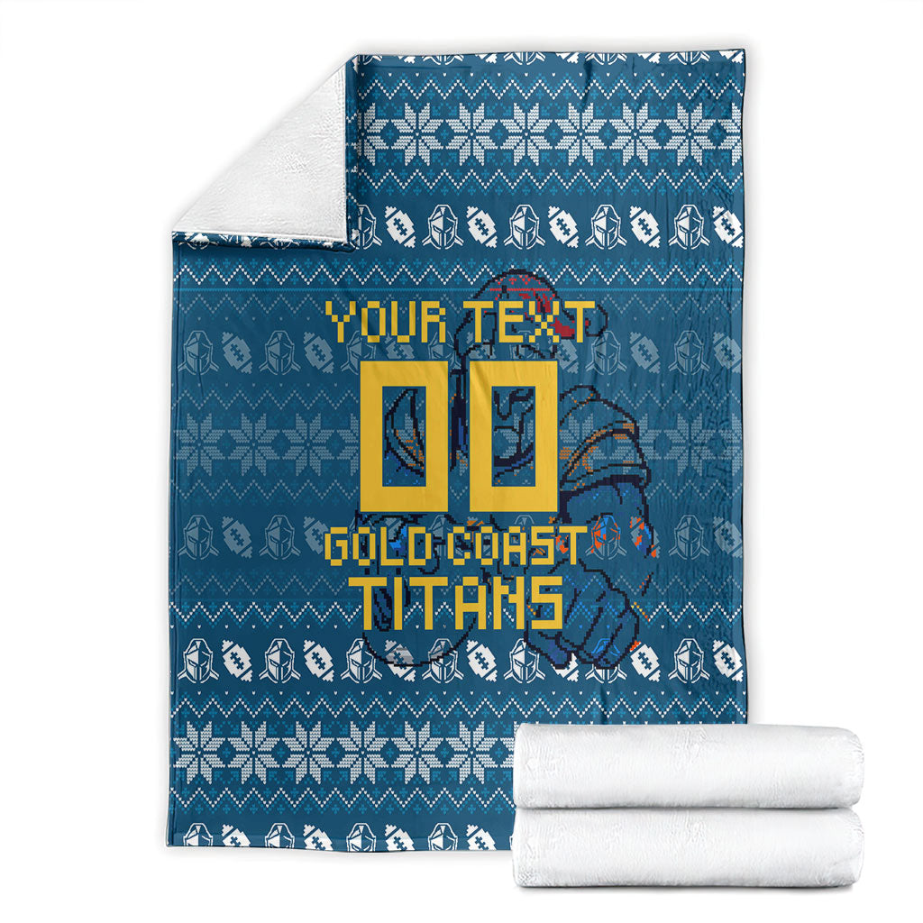 Personalized Gold Coast Titans Christmas Blanket Australian Rugby Fans - Pixelated Ugly Xmas Pattern Mascot Santa