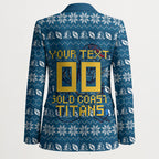 Personalized Gold Coast Titans Christmas Blazer Australian Rugby Fans - Pixelated Ugly Xmas Pattern Mascot Santa
