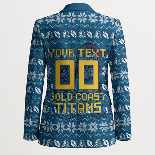 Personalized Gold Coast Titans Christmas Blazer Australian Rugby Fans - Pixelated Ugly Xmas Pattern Mascot Santa
