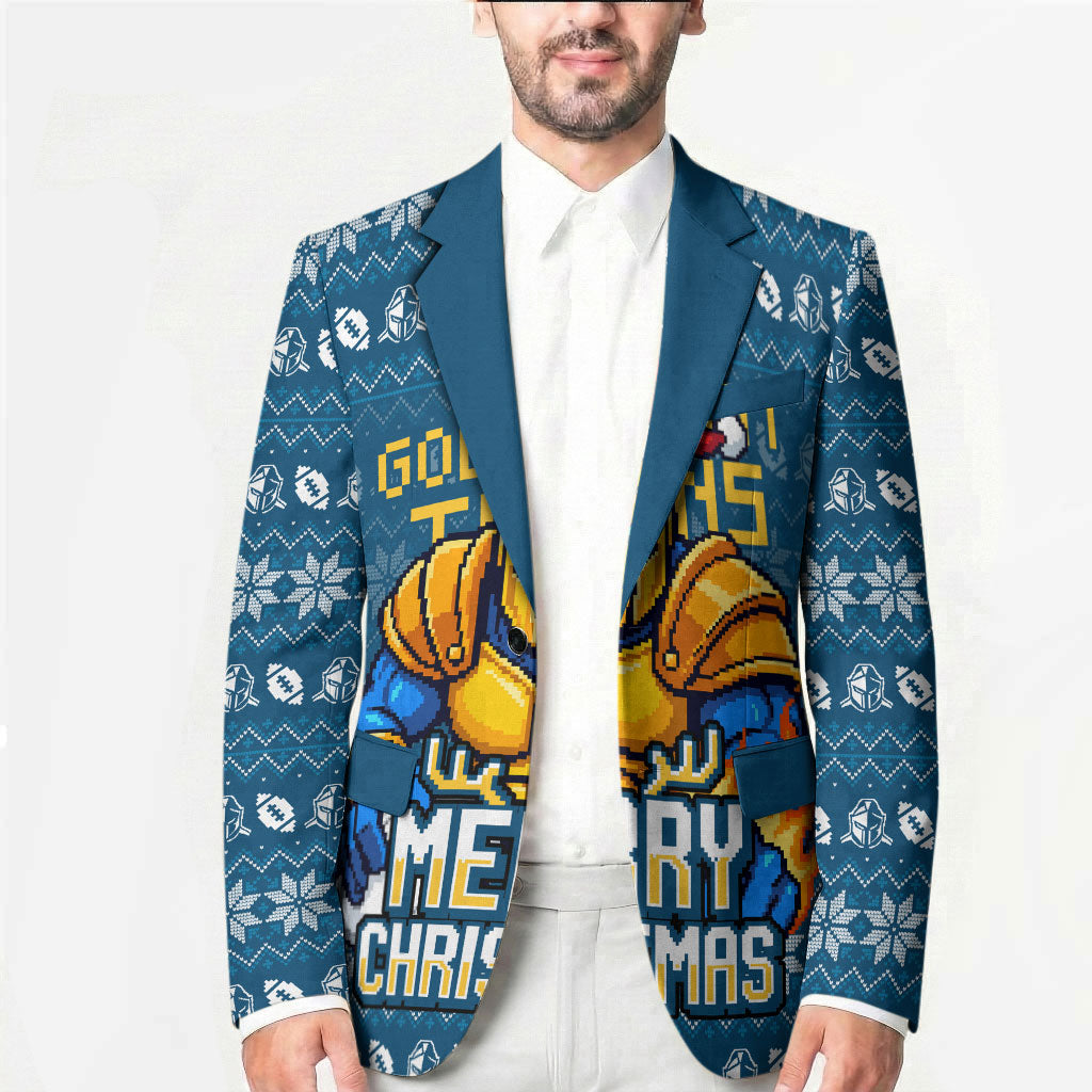 Personalized Gold Coast Titans Christmas Blazer Australian Rugby Fans - Pixelated Ugly Xmas Pattern Mascot Santa