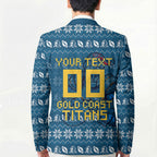 Personalized Gold Coast Titans Christmas Blazer Australian Rugby Fans - Pixelated Ugly Xmas Pattern Mascot Santa