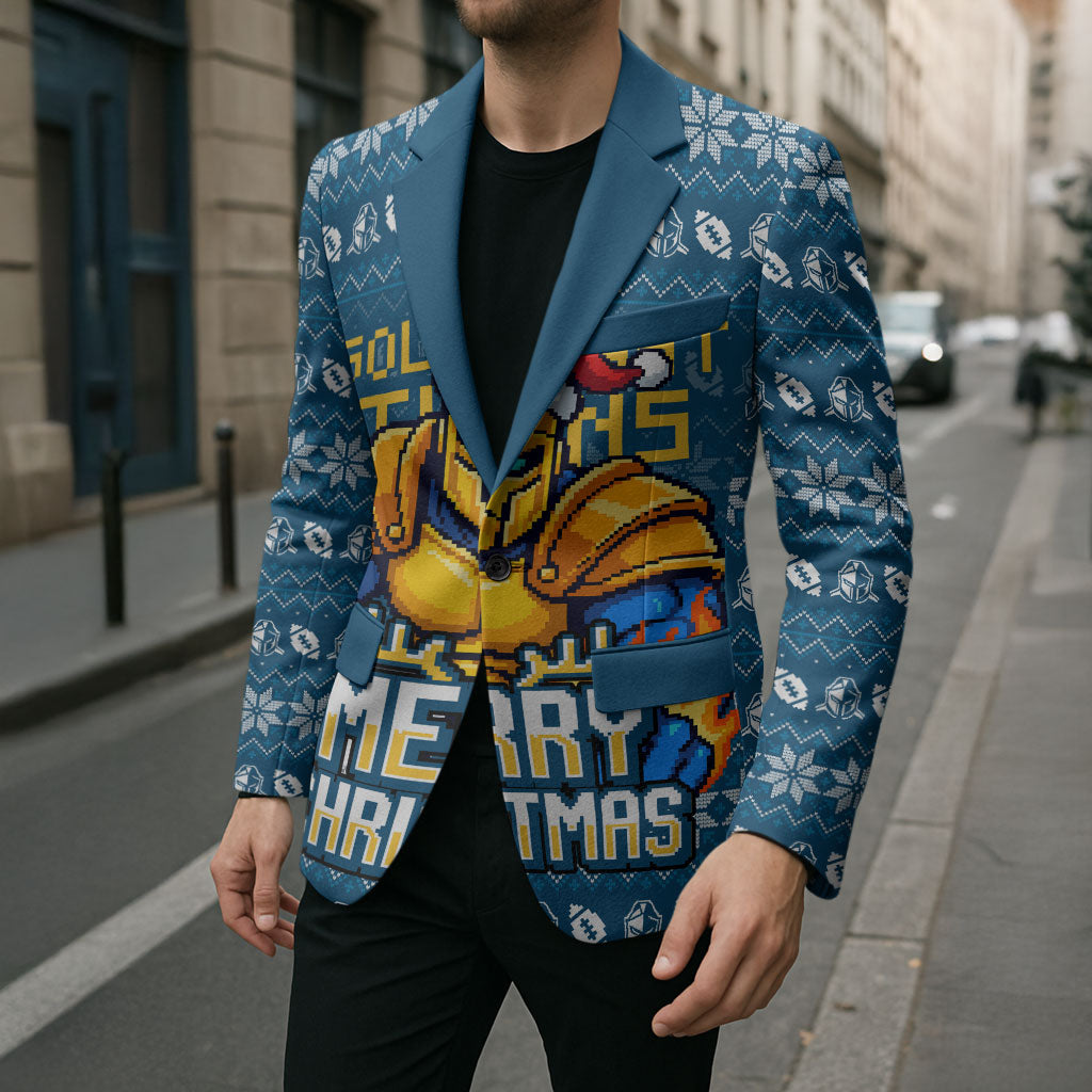 Personalized Gold Coast Titans Christmas Blazer Australian Rugby Fans - Pixelated Ugly Xmas Pattern Mascot Santa