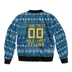 Personalized Gold Coast Titans Christmas Bomber Jacket Australian Rugby Fans - Pixelated Ugly Xmas Pattern Mascot Santa