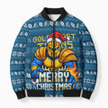 Personalized Gold Coast Titans Christmas Bomber Puffer Jacket Australian Rugby Fans - Pixelated Ugly Xmas Pattern Mascot Santa