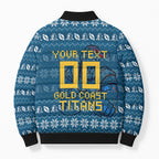 Personalized Gold Coast Titans Christmas Bomber Puffer Jacket Australian Rugby Fans - Pixelated Ugly Xmas Pattern Mascot Santa