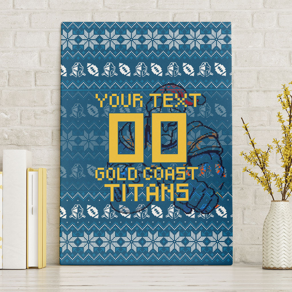 Personalized Gold Coast Titans Christmas Canvas Wall Art Australian Rugby Fans - Pixelated Ugly Xmas Pattern Mascot Santa