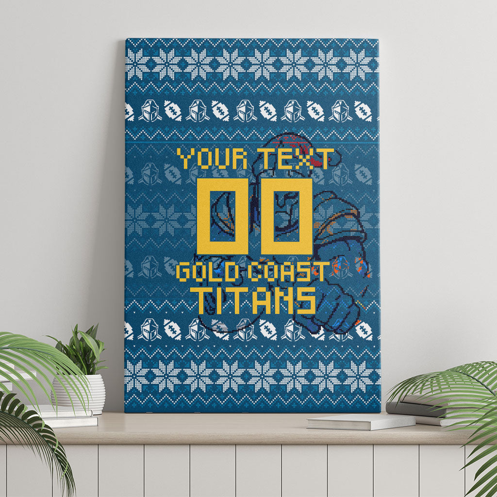 Personalized Gold Coast Titans Christmas Canvas Wall Art Australian Rugby Fans - Pixelated Ugly Xmas Pattern Mascot Santa