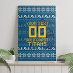 Personalized Gold Coast Titans Christmas Canvas Wall Art Australian Rugby Fans - Pixelated Ugly Xmas Pattern Mascot Santa
