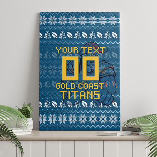 Personalized Gold Coast Titans Christmas Canvas Wall Art Australian Rugby Fans - Pixelated Ugly Xmas Pattern Mascot Santa