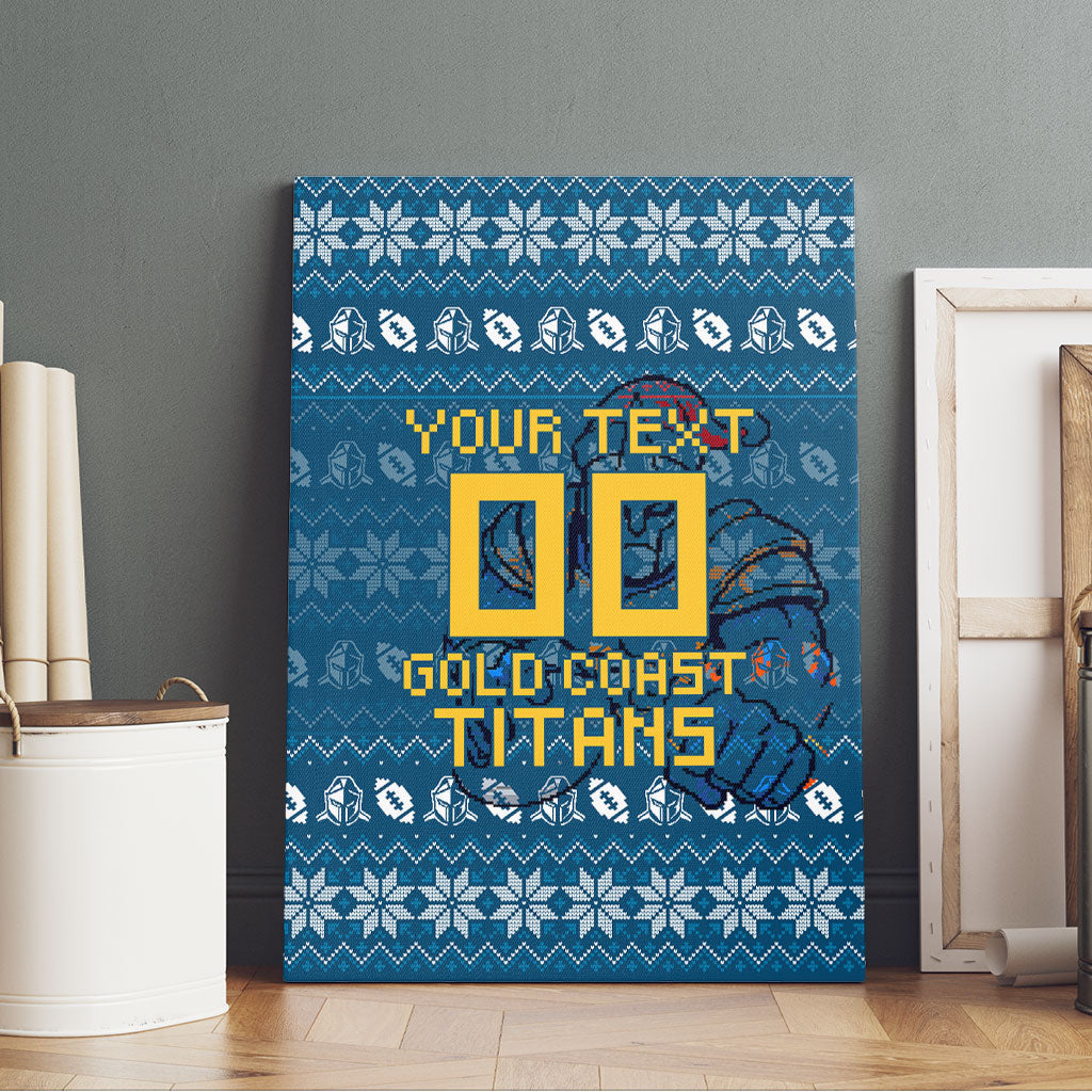 Personalized Gold Coast Titans Christmas Canvas Wall Art Australian Rugby Fans - Pixelated Ugly Xmas Pattern Mascot Santa