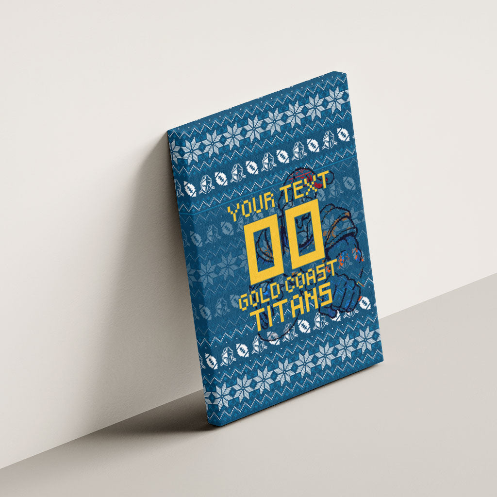 Personalized Gold Coast Titans Christmas Canvas Wall Art Australian Rugby Fans - Pixelated Ugly Xmas Pattern Mascot Santa