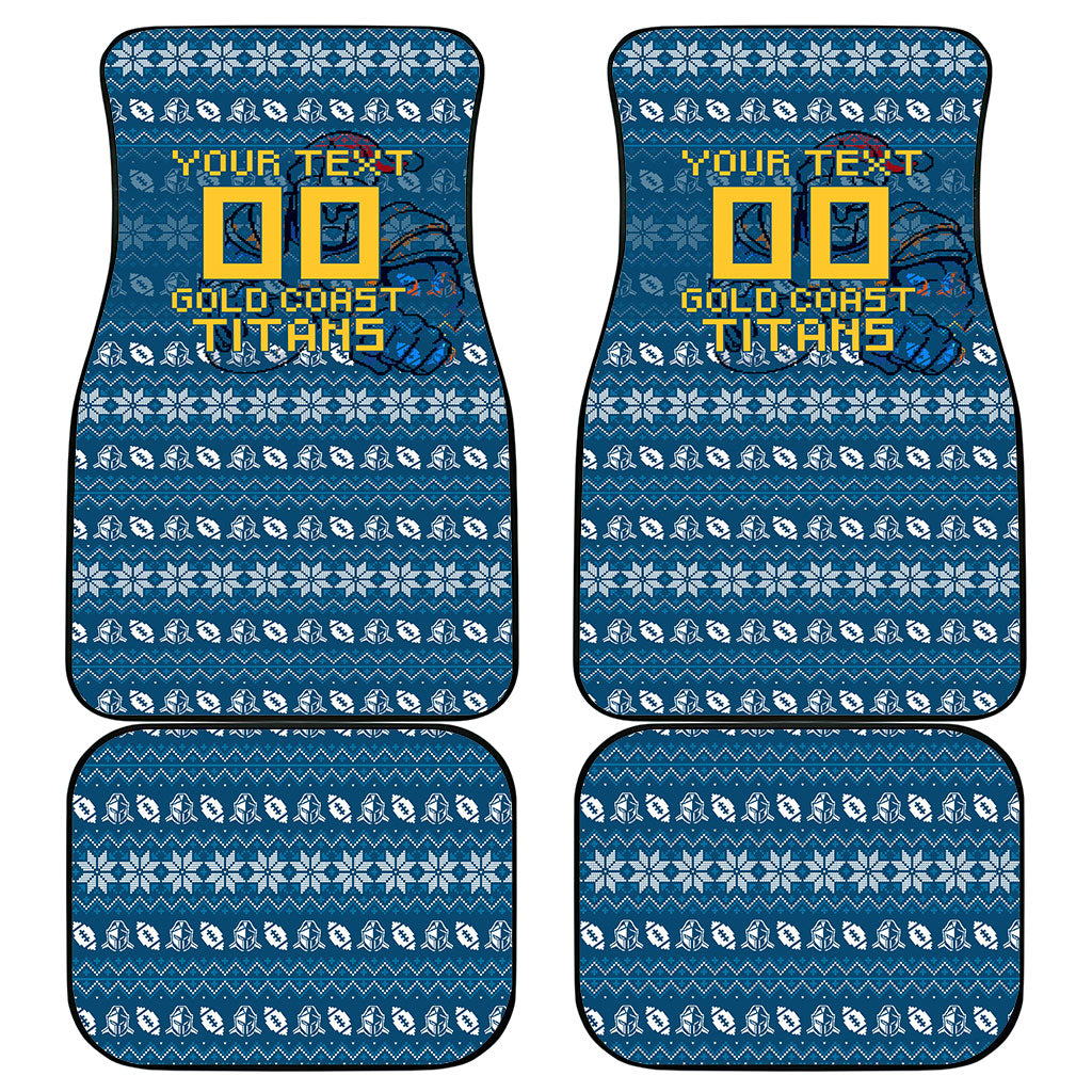 Personalized Gold Coast Titans Christmas Car Mats Australian Rugby Fans - Pixelated Ugly Xmas Pattern Mascot Santa