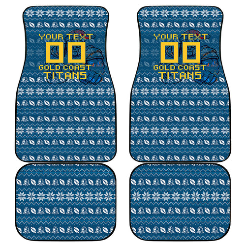 Personalized Gold Coast Titans Christmas Car Mats Australian Rugby Fans - Pixelated Ugly Xmas Pattern Mascot Santa