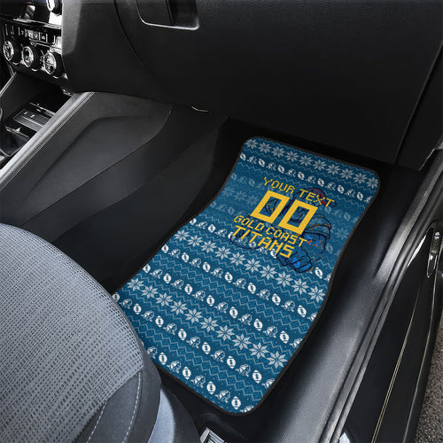 Personalized Gold Coast Titans Christmas Car Mats Australian Rugby Fans - Pixelated Ugly Xmas Pattern Mascot Santa