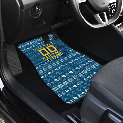 Personalized Gold Coast Titans Christmas Car Mats Australian Rugby Fans - Pixelated Ugly Xmas Pattern Mascot Santa