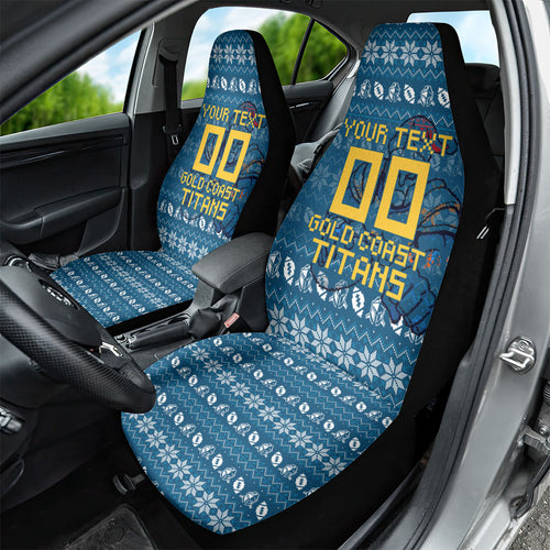 Personalized Gold Coast Titans Christmas Car Seat Cover Australian Rugby Fans - Pixelated Ugly Xmas Pattern Mascot Santa