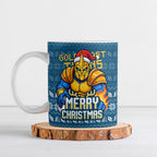 Personalized Gold Coast Titans Christmas Ceramic Mug Australian Rugby Fans - Pixelated Ugly Xmas Pattern Mascot Santa
