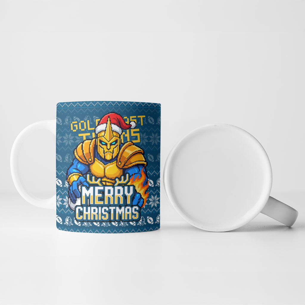 Personalized Gold Coast Titans Christmas Ceramic Mug Australian Rugby Fans - Pixelated Ugly Xmas Pattern Mascot Santa