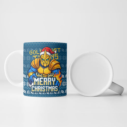 Personalized Gold Coast Titans Christmas Ceramic Mug Australian Rugby Fans - Pixelated Ugly Xmas Pattern Mascot Santa