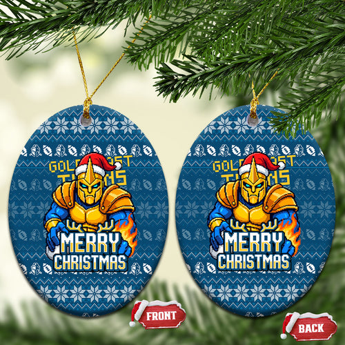 Gold Coast Titans Christmas Ceramic Ornament Australian Rugby Fans - Pixelated Ugly Xmas Pattern Mascot Santa