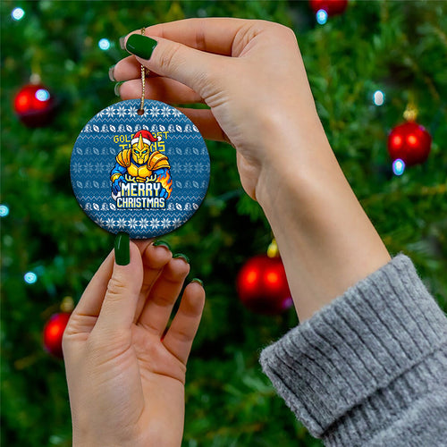 Gold Coast Titans Christmas Ceramic Ornament Australian Rugby Fans - Pixelated Ugly Xmas Pattern Mascot Santa