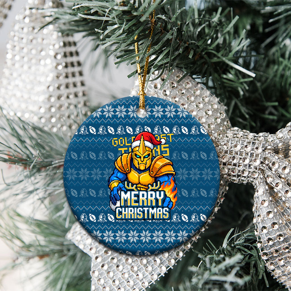 Gold Coast Titans Christmas Ceramic Ornament Australian Rugby Fans - Pixelated Ugly Xmas Pattern Mascot Santa