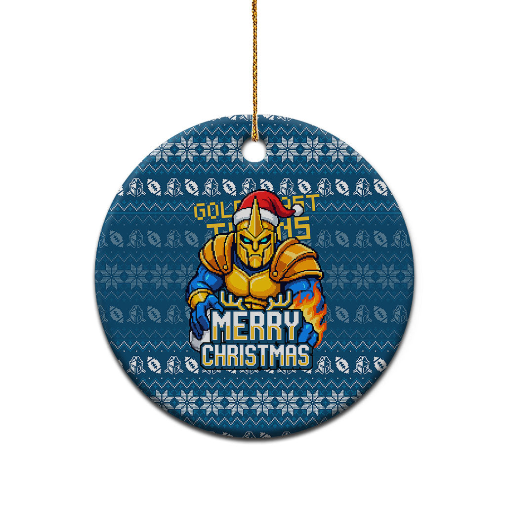 Gold Coast Titans Christmas Ceramic Ornament Australian Rugby Fans - Pixelated Ugly Xmas Pattern Mascot Santa