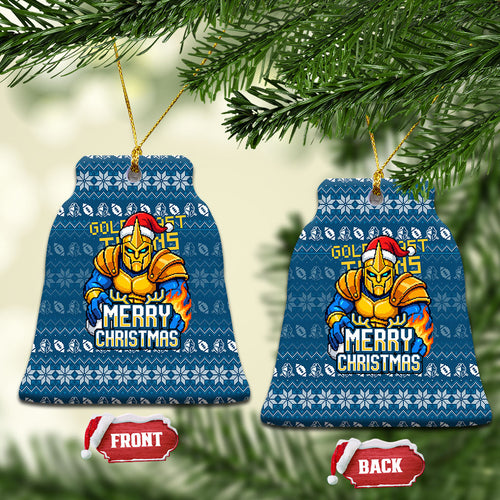 Gold Coast Titans Christmas Ceramic Ornament Australian Rugby Fans - Pixelated Ugly Xmas Pattern Mascot Santa