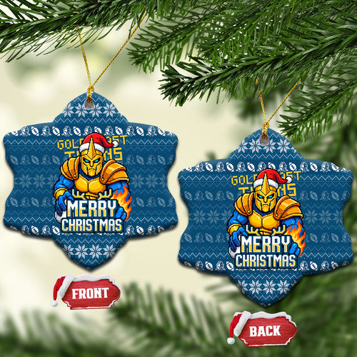 Gold Coast Titans Christmas Ceramic Ornament Australian Rugby Fans - Pixelated Ugly Xmas Pattern Mascot Santa