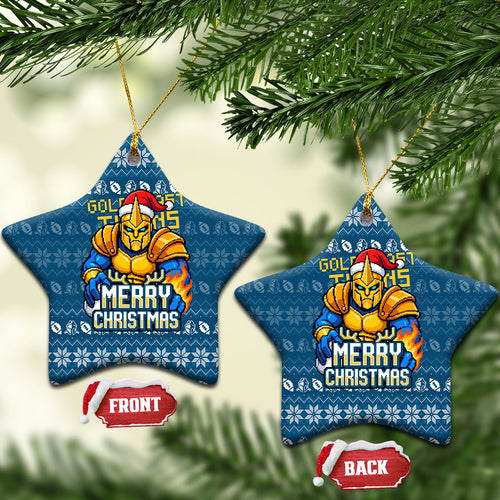 Gold Coast Titans Christmas Ceramic Ornament Australian Rugby Fans - Pixelated Ugly Xmas Pattern Mascot Santa