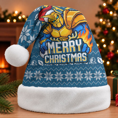 Gold Coast Titans Christmas Santa Hat Australian Rugby Fans - Pixelated Ugly Xmas Pattern Mascot Santa