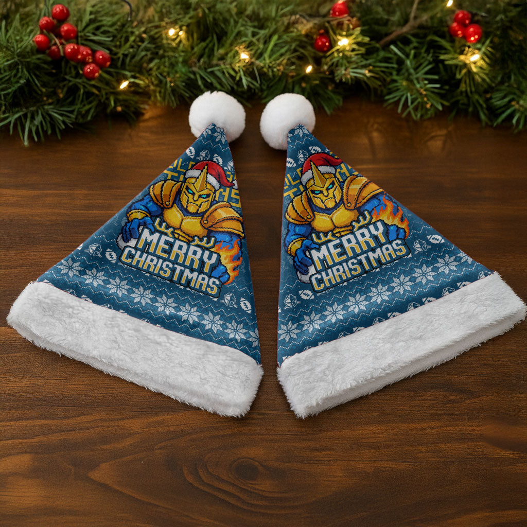 Gold Coast Titans Christmas Santa Hat Australian Rugby Fans - Pixelated Ugly Xmas Pattern Mascot Santa