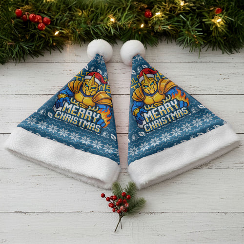 Gold Coast Titans Christmas Santa Hat Australian Rugby Fans - Pixelated Ugly Xmas Pattern Mascot Santa